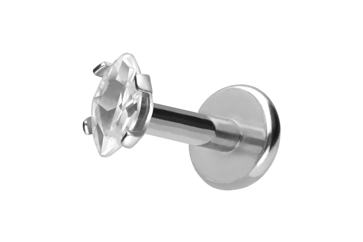 Titan Labret Piercing mit Push Fit EINGEFASSTER KRISTALLTROPFEN